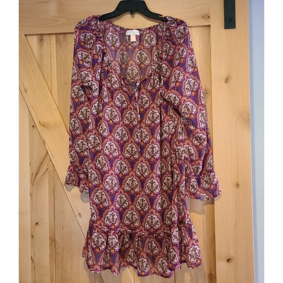 Band Of Gypsies Women's L Floral Print Mini Dress Wine Fairy Whimsy Goth Boho - Picture 1 of 13